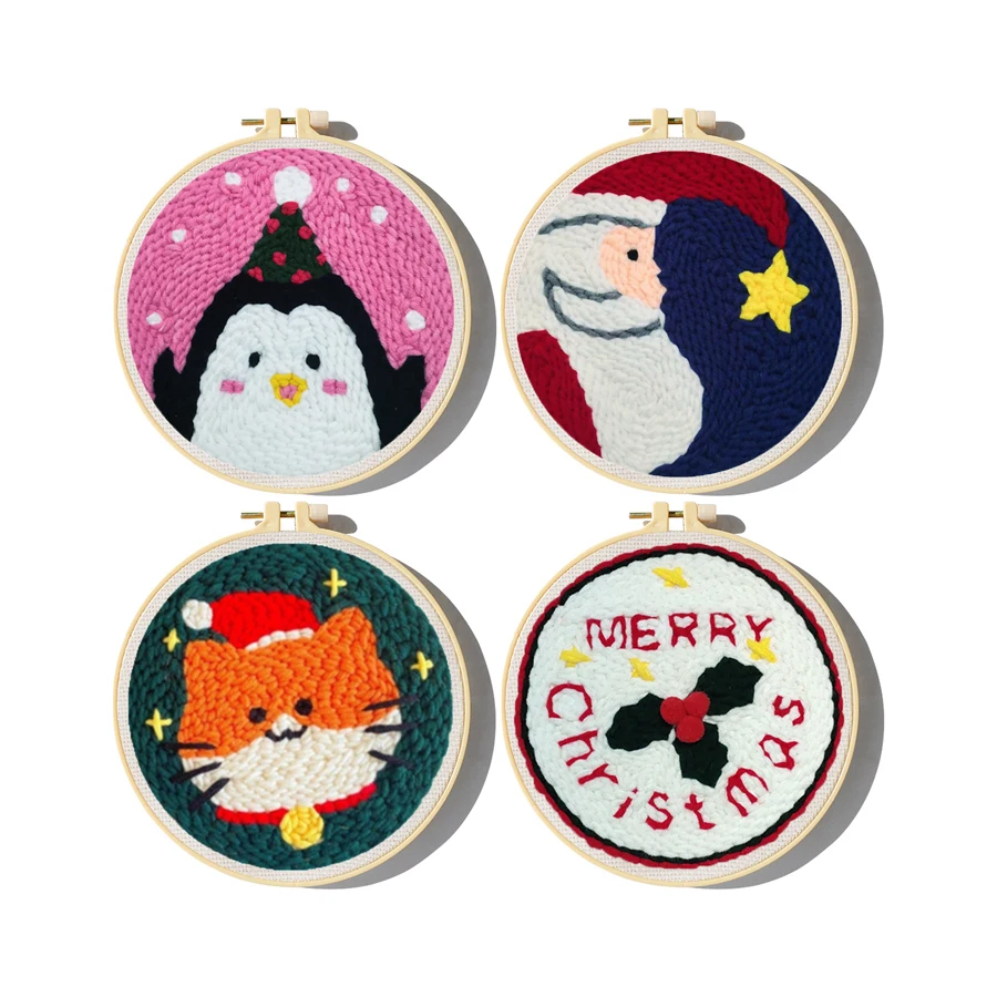 Embroidery Xmas Kits - Xmas Punch Needle Embroidery Kit with
