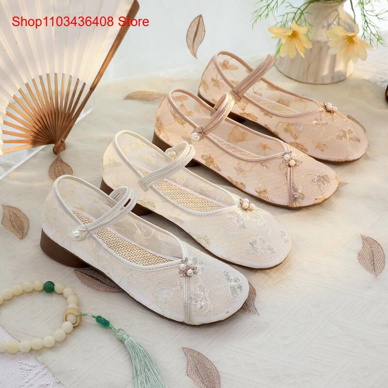 Embroidery Shoes - New Mesh Low Heels with Cheongsam