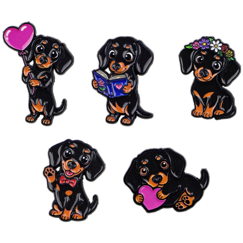 Embroidery Garment - 5pcs Cute Dachshund Enamel Pin Set