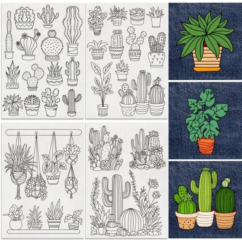 Embroidery Free Pattern - 30Pcs Bonsai Cactus Embroidery Pattern Stabilizers