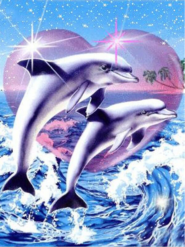 Embroidery Stitch - Frameless, Diamond Painting Dolphin Full Square
