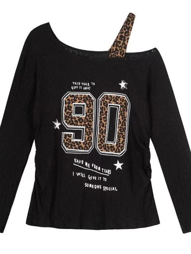 Embroidery A - Y2K Patchwork Leopard Print T-Shirt Women