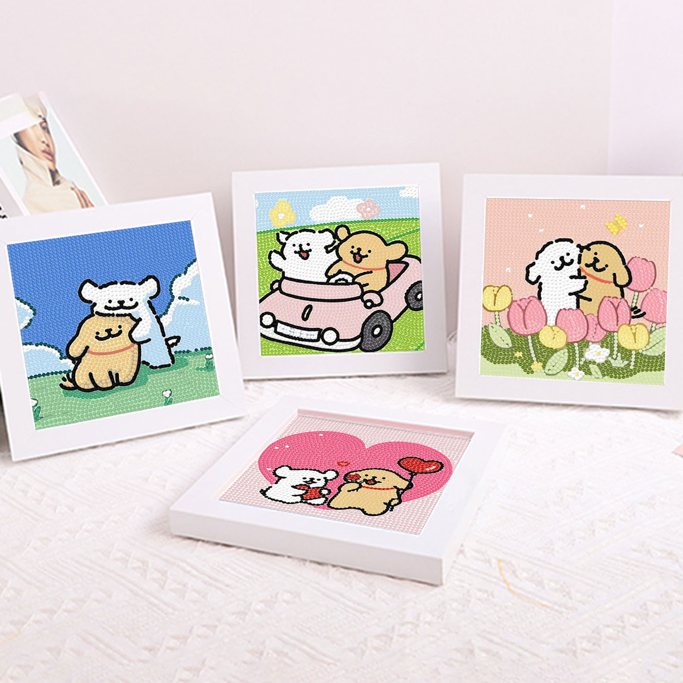 Embroidery Service - Cartoon Line Puppy Crystal Diamond Frame