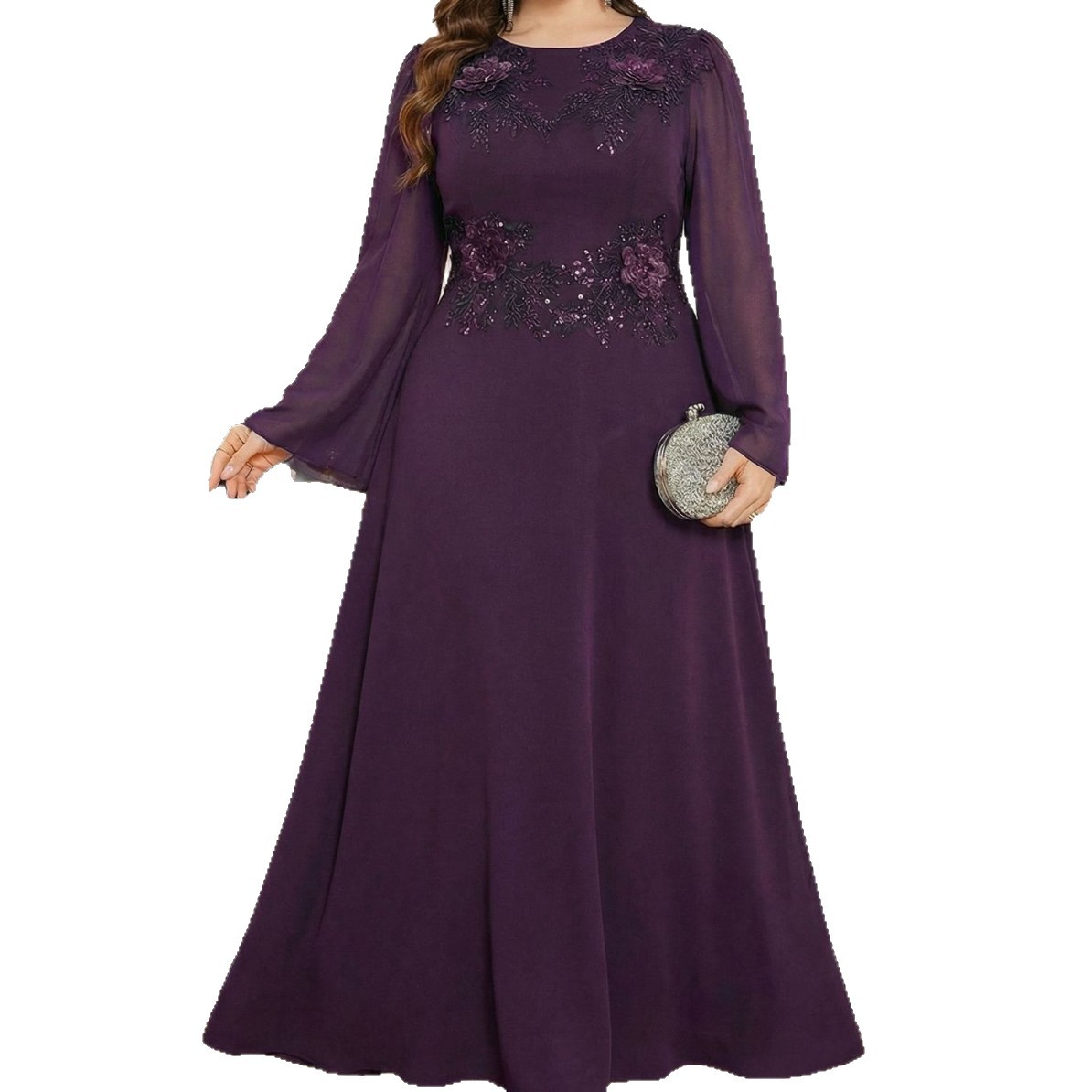 Embroidery Beads - Elegant Crew Neck Beaded Embroidery Sequined