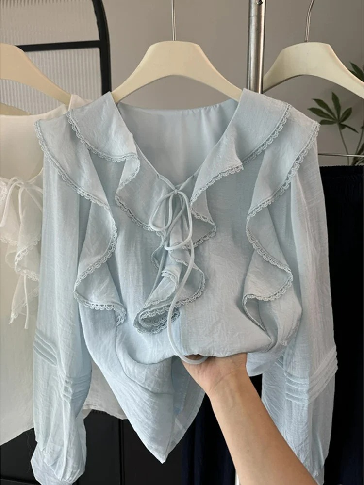 Embroidery A - French V-Neck Chic Long Sleeved Blouse