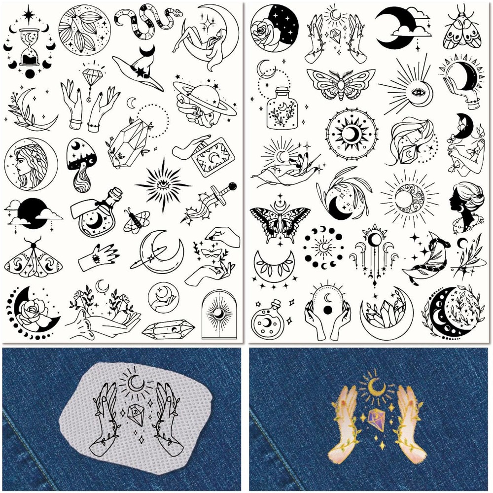 Embroidery Stitch - 51Pcs Boho Moon Sun Water Soluble