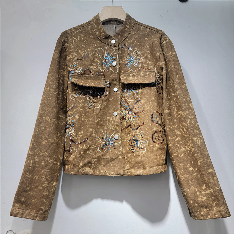 Spring Fashion Sequins Embroid - Embroidery Jacket Jeans 评论和价格