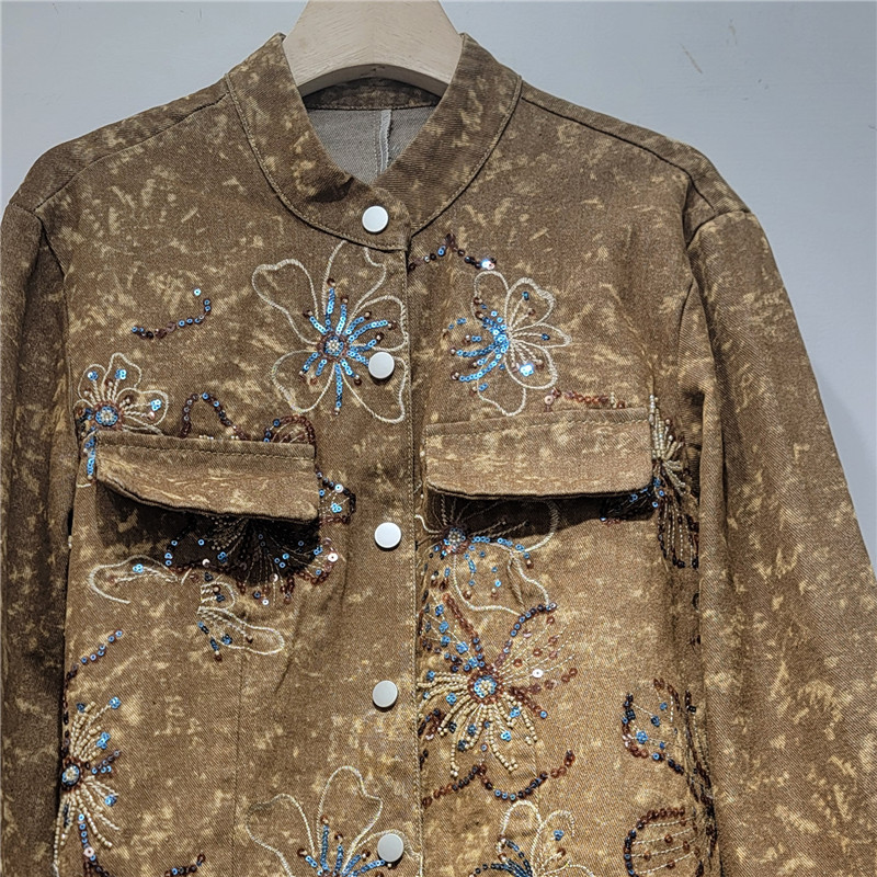 Spring Fashion Sequins Embroid - Embroidery Jacket Jeans 评论和价格