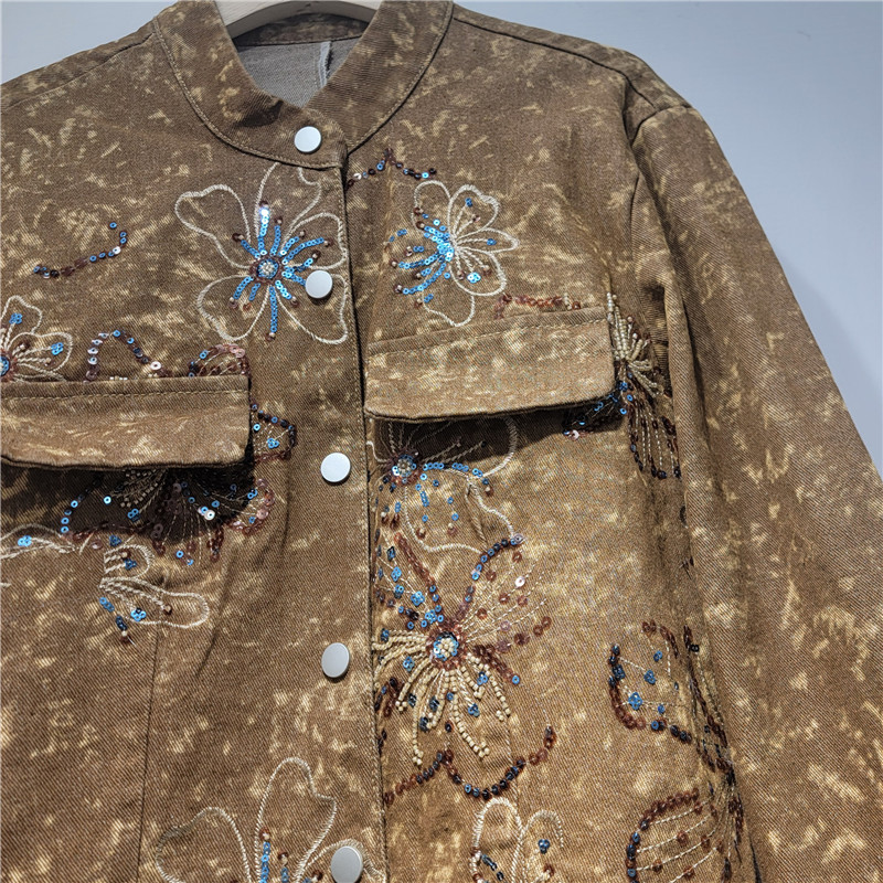 Spring Fashion Sequins Embroid - Embroidery Jacket Jeans 评论和价格