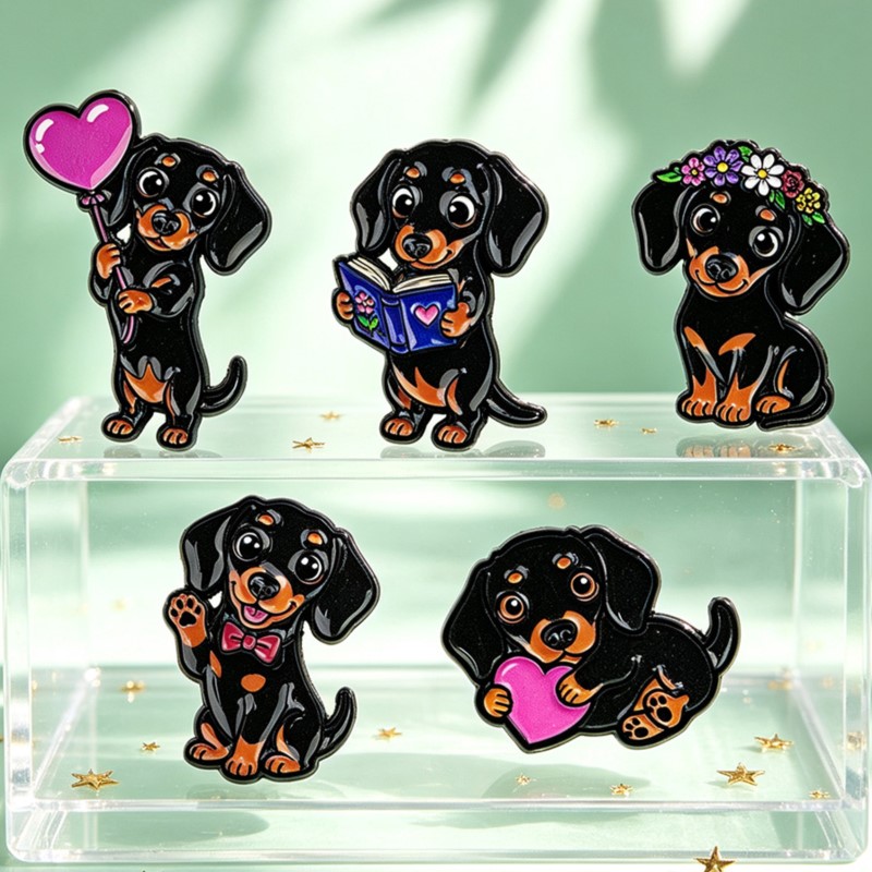 5pcs Cute Dachshund Enamel Pin - Embroidery Garment 评论和价格