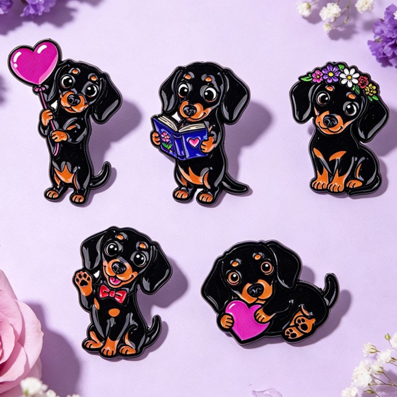 5pcs Cute Dachshund Enamel Pin - Embroidery Garment 评论和价格