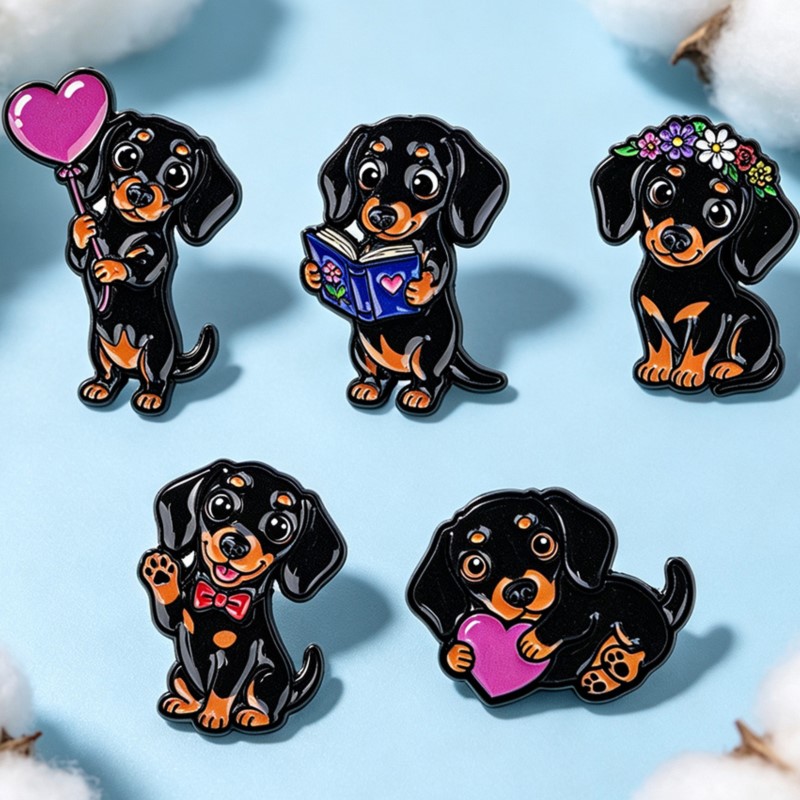 5pcs Cute Dachshund Enamel Pin - Embroidery Garment 评论和价格