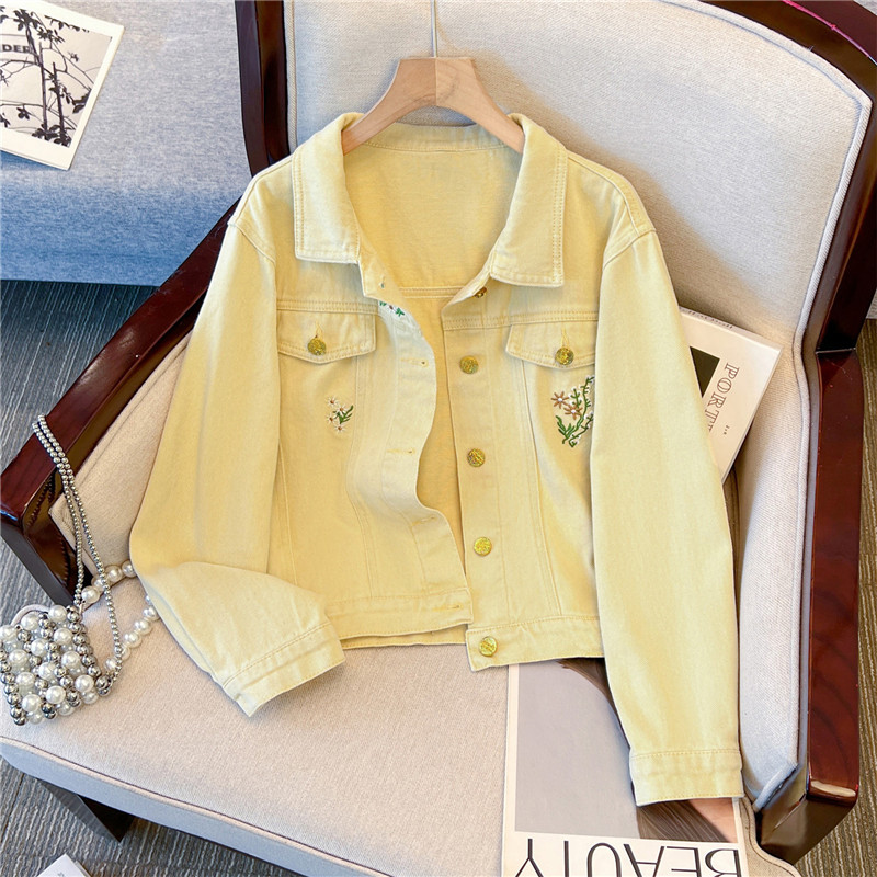 Korean Vintage Flower Embroide - Embroidery Jacket Jeans 评论和价格