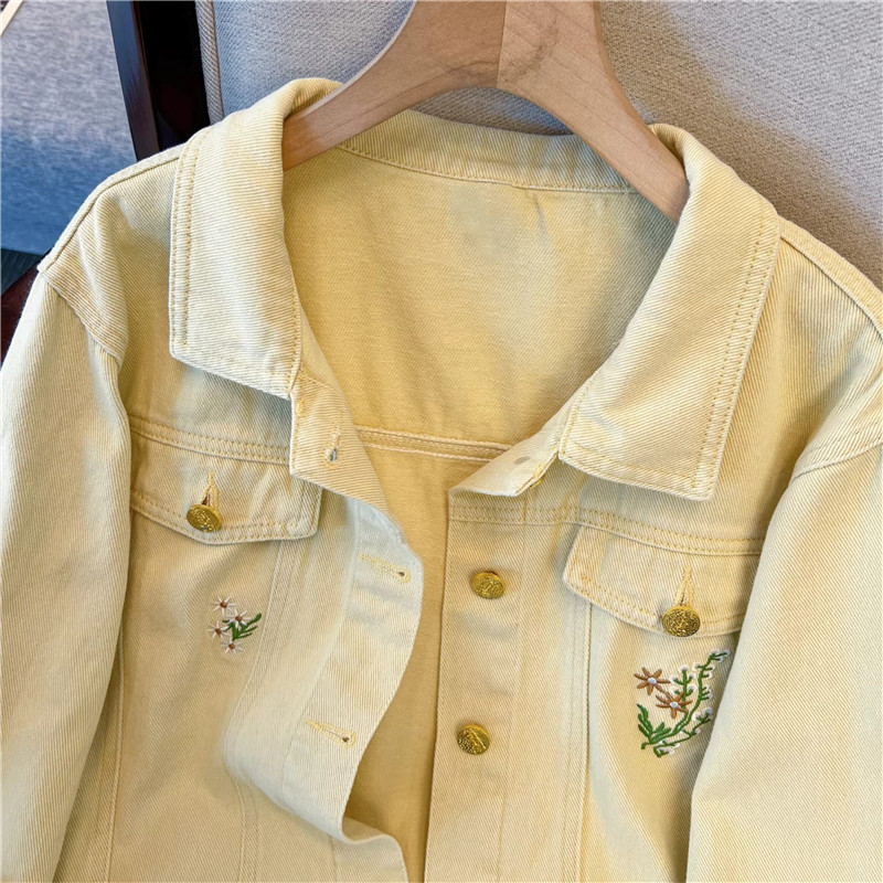 Korean Vintage Flower Embroide - Embroidery Jacket Jeans 评论和价格
