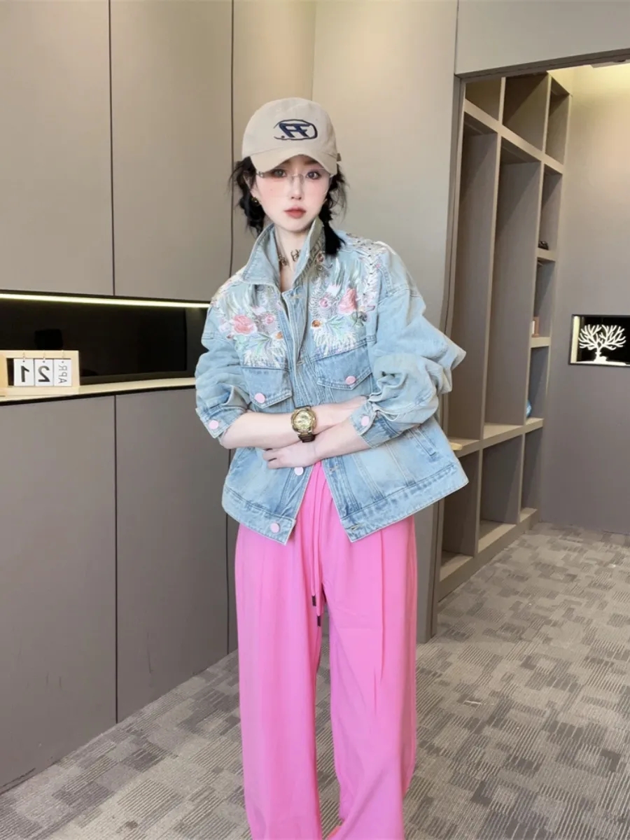 Spring Autumn Short Denim Jack - Embroidery Jacket Jeans 评论和价格