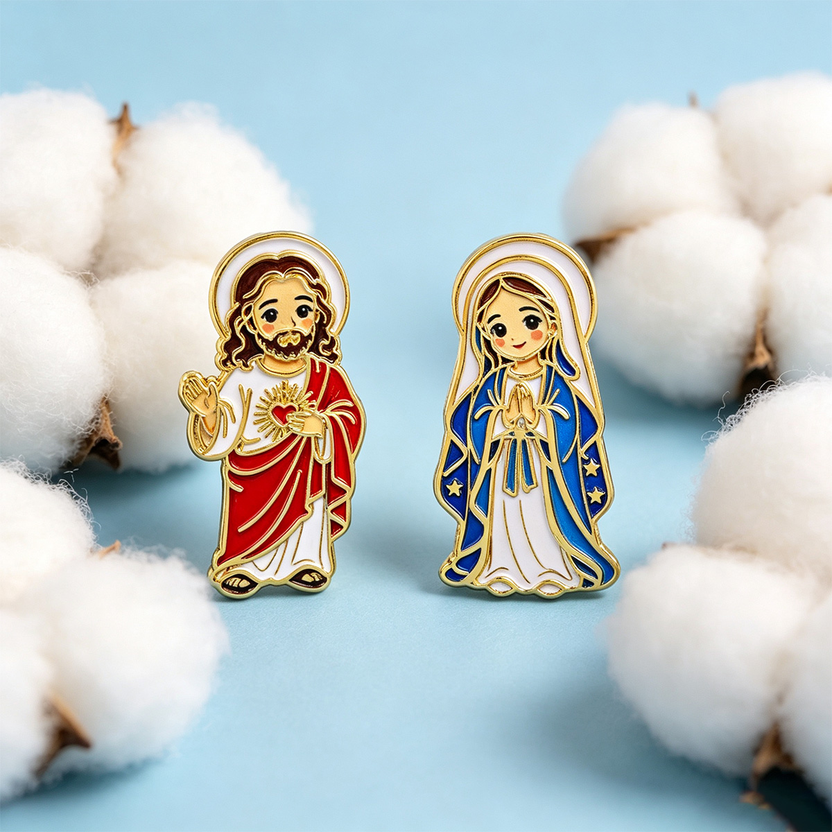 2pcs Jesus Virgin Mary Enamel  - Embroidery Jesus 评论和价格
