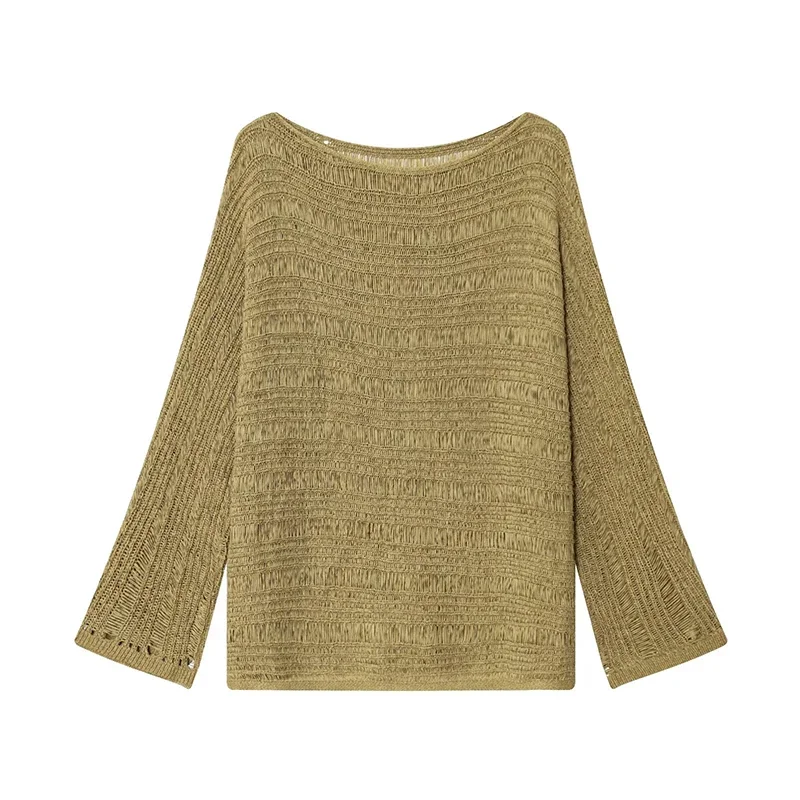 Vintage Boat Neck Knit Sweater - Embroidery A 评论和价格