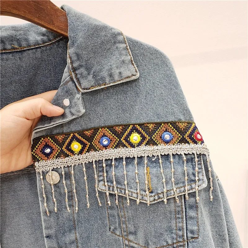 Embroidery Tassel Denim Jacket - Embroidery Jacket Jeans 评论和价格