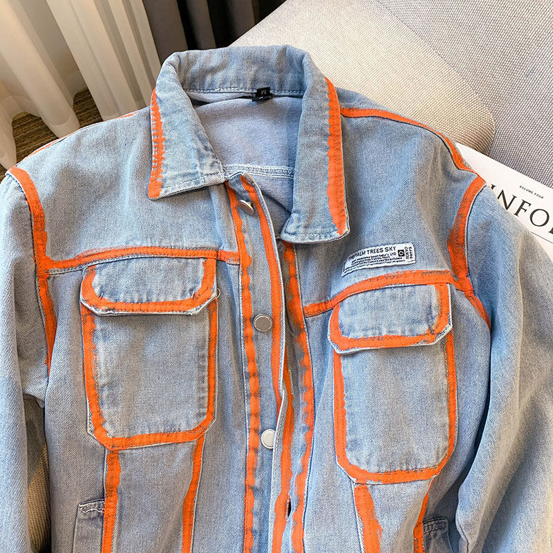 Retro Women Striped Graffiti C - Embroidery Jacket Jeans 评论和价格