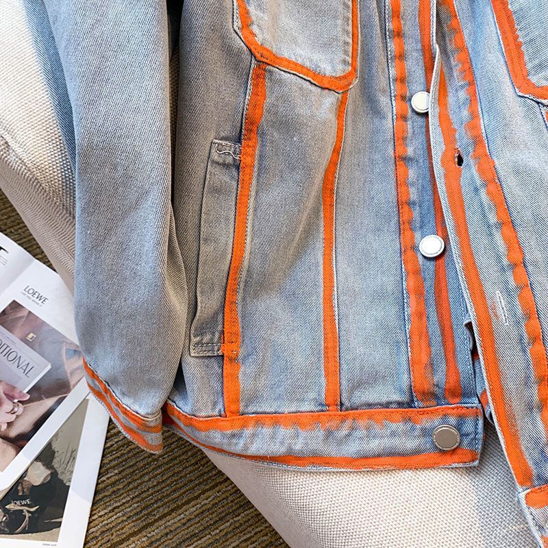 Retro Women Striped Graffiti C - Embroidery Jacket Jeans 评论和价格