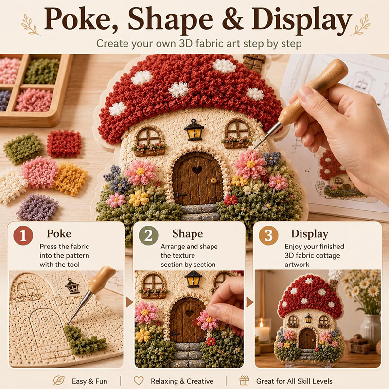 3D Mushroom House Poke Art DIY - Embroidery Set 评论和价格