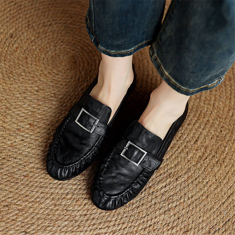 New Autumn Genuine Leather Wom - Embroidery Flat Shoes 评论和价格
