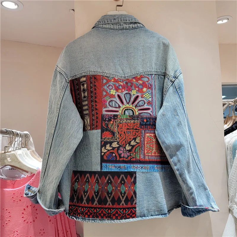 Vintage Blue Embroidery Splice - Embroidery Jacket Jeans 评论和价格