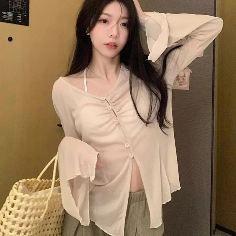 Sheer Flare Sleeve Blouse - Y2 - Embroidery A 评论和价格