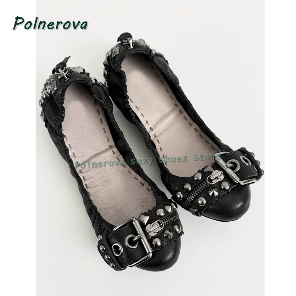 Rivet Belt Buckle Mary Jane Sh - Embroidery Flat Shoes 评论和价格