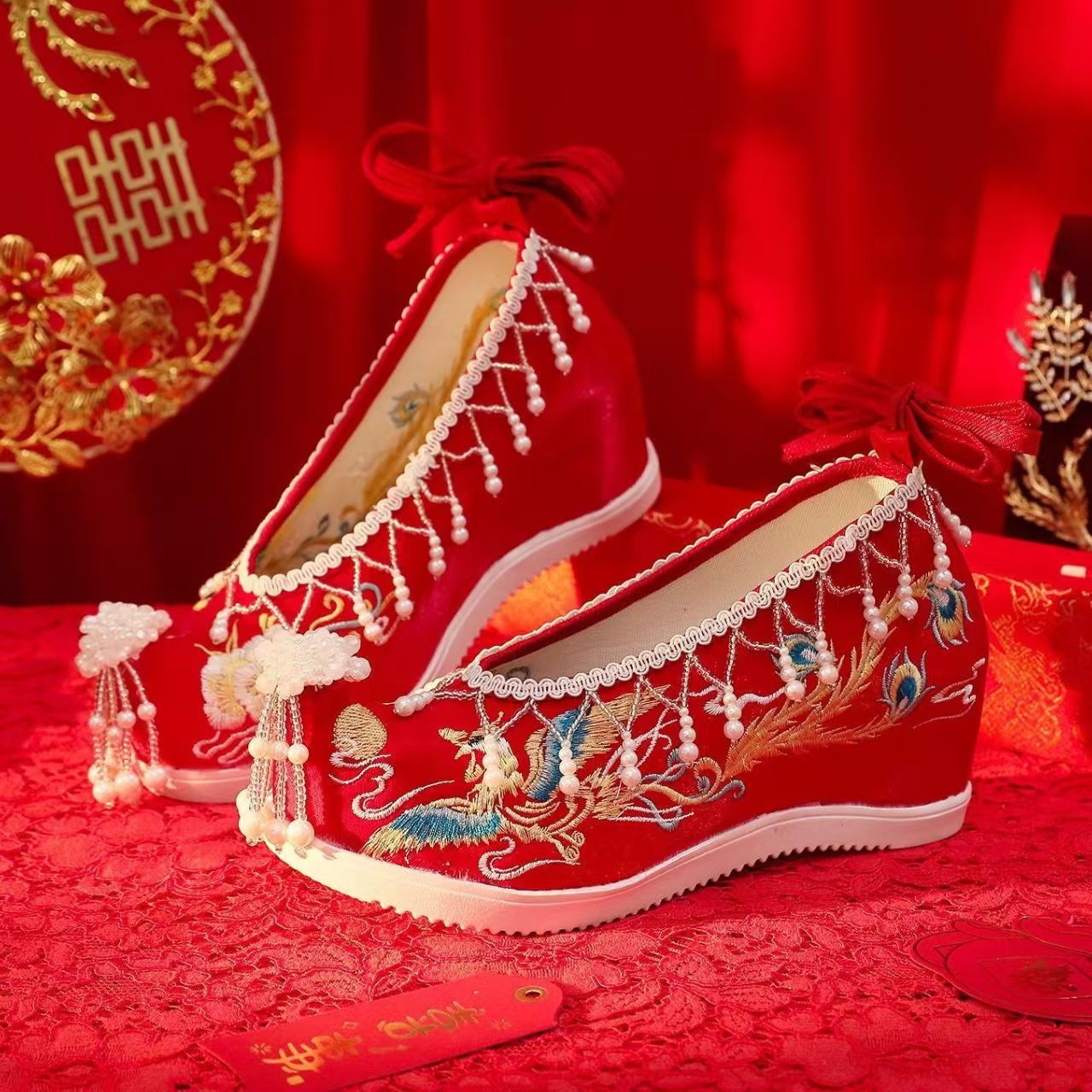 Women New Red Embroidered Wedd - Embroidery Beads 评论和价格