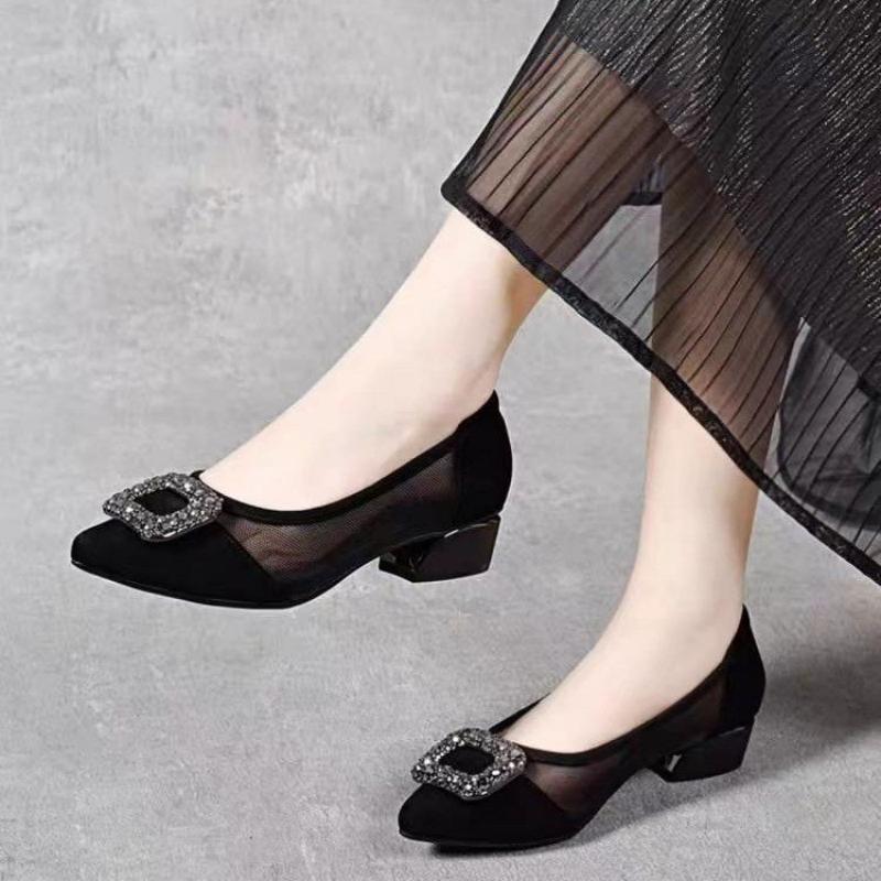 Elegant Pointed Toe Mesh Block - Embroidery Flat Shoes 评论和价格