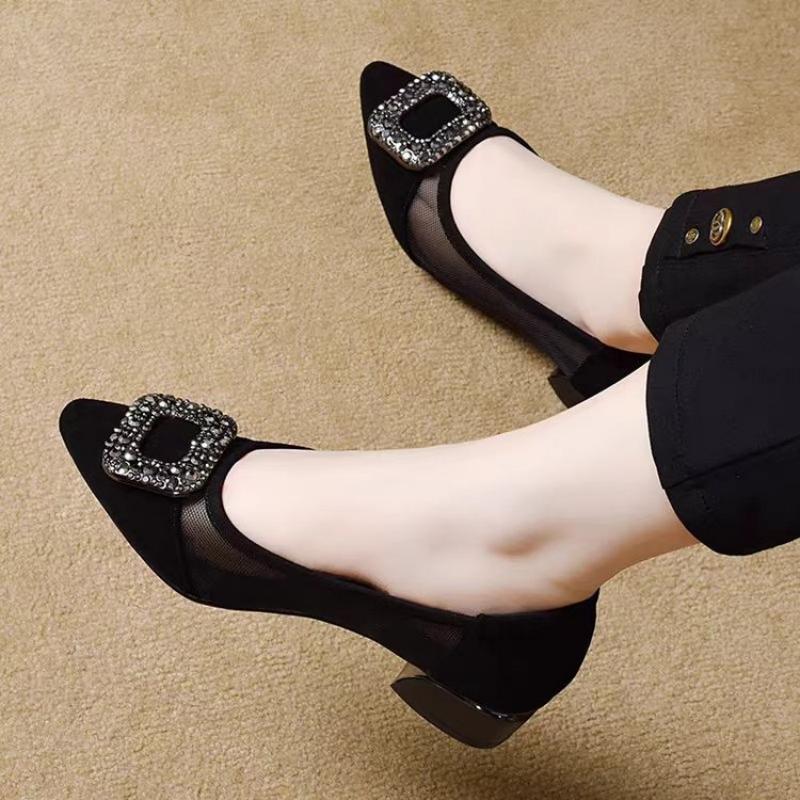 Elegant Pointed Toe Mesh Block - Embroidery Flat Shoes 评论和价格